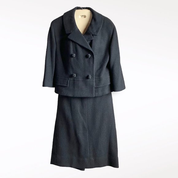 1950s 1960s Boxy Jacket Wool Suit 40 Bust 27 Waist